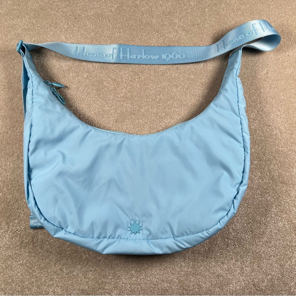 House of Harlow 1960 Crescent Moon Nylon Puffy Powder Blue Crossbody Bag